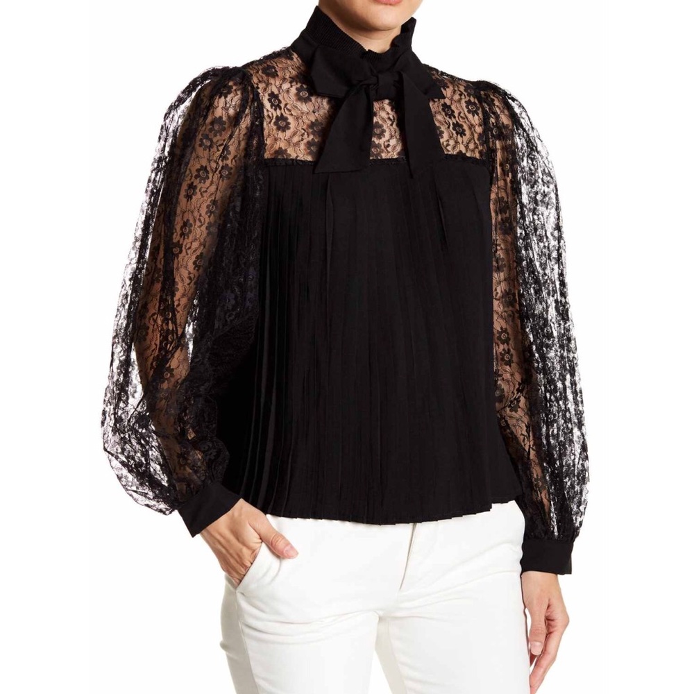 gracia pleated lace panel blouse